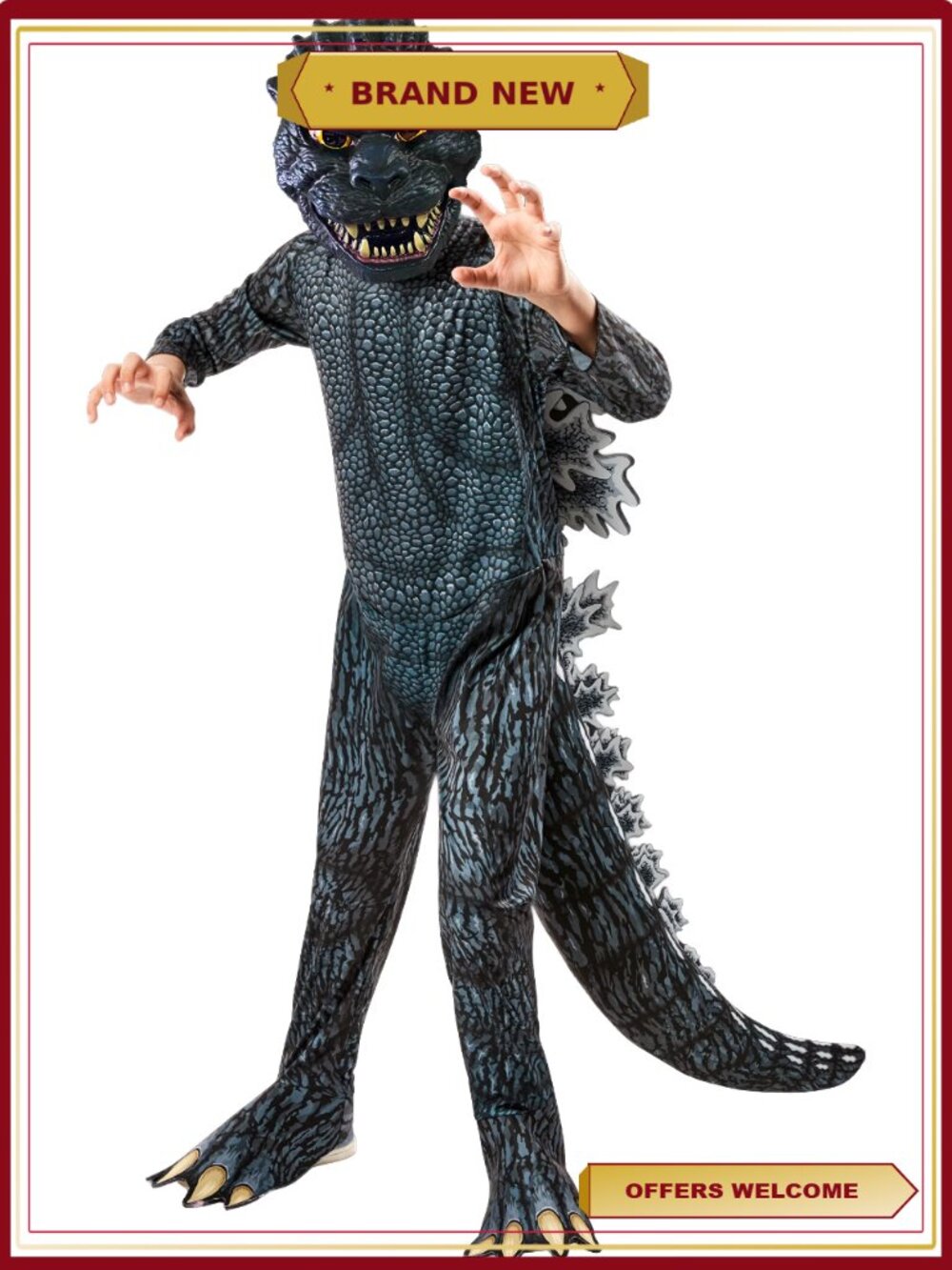 Godzilla Halloween Costume for Boys Size M with Stuffable Tail and Mask